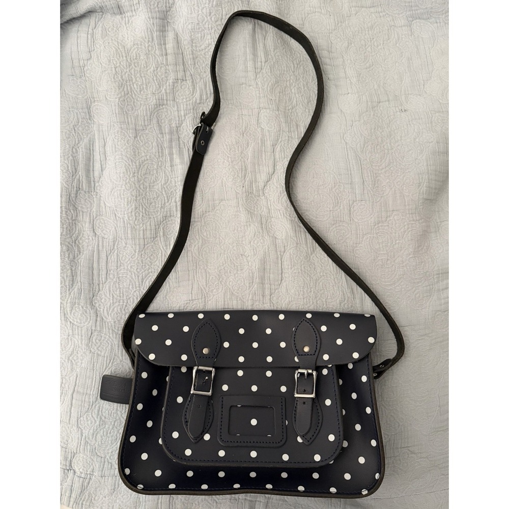 Leather Satchel Company Navy White Polka Dot 11" Briefcase Bag Cambridge Vintage